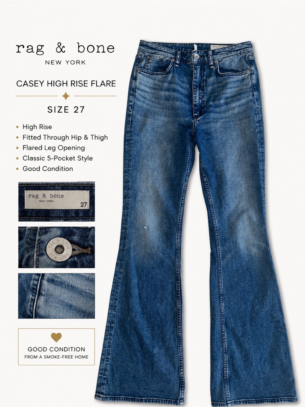 rag & bone Casey High Rise Flare Jeans - Medium Blue